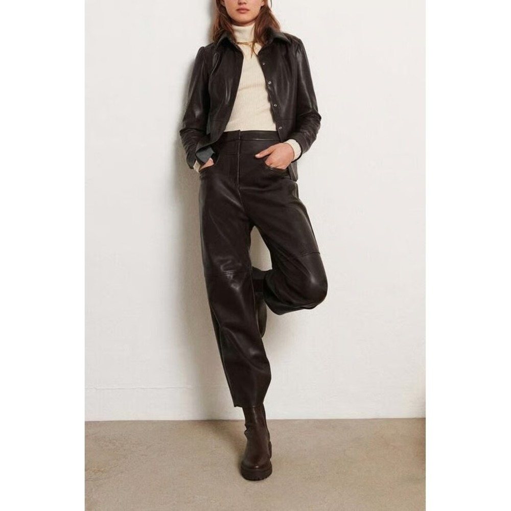 ba&sh Chocolate Brown‎ Vegan Leather Frances Trouser Pant Size XS